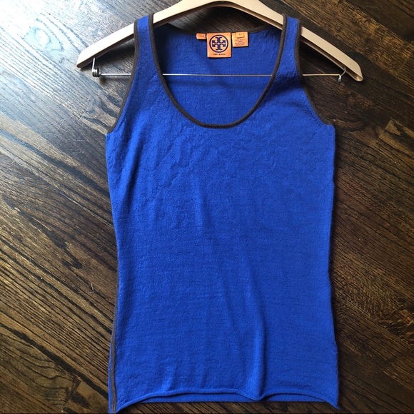 Tory Burch Sweater Vest Blue & Brown 100% Wool XS - Picture 7 of 8